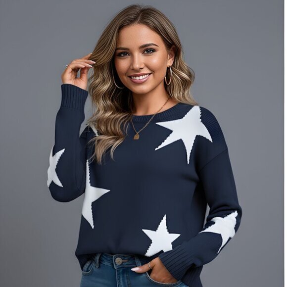 Star Pattern Sweater Blue - Picture 1 of 7